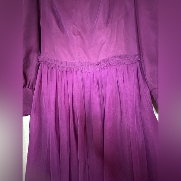 Ivy City Co Florence Dress Plum XL Puff Sleeve Smocked Purple Maxi Midi Tulle - Picture 14 of 16